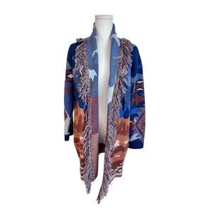 Cardigan Reba Blanket Knit Open Front Cardigan W/Fringe
Southwest Aztec Print